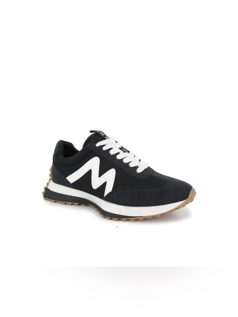 NEW Steve Madden Women's Adkins Retro LaceUp Jogger Sneaker BLACK WHITE GUM SZ 9